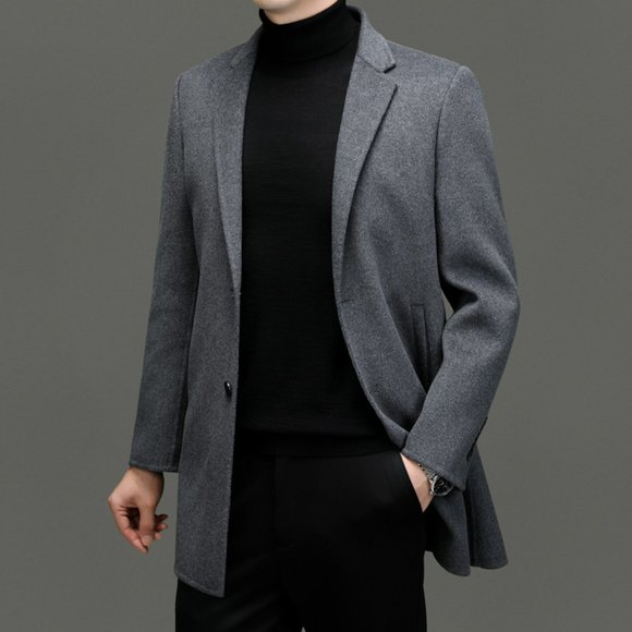 Light Luxury - Men's Mid-length Double-sided Wool Down Jacket - Picture 2 of 16